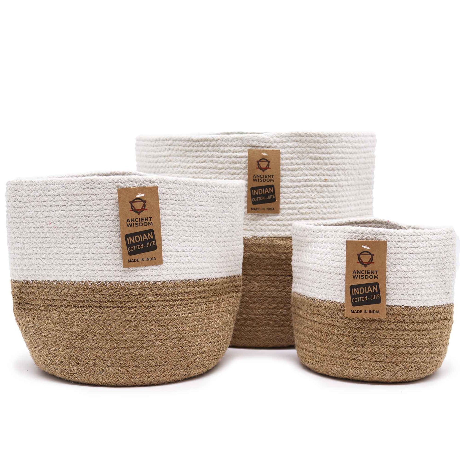 Set of 3 Cotton Rope Storage Baskets - White - Outlet Zone